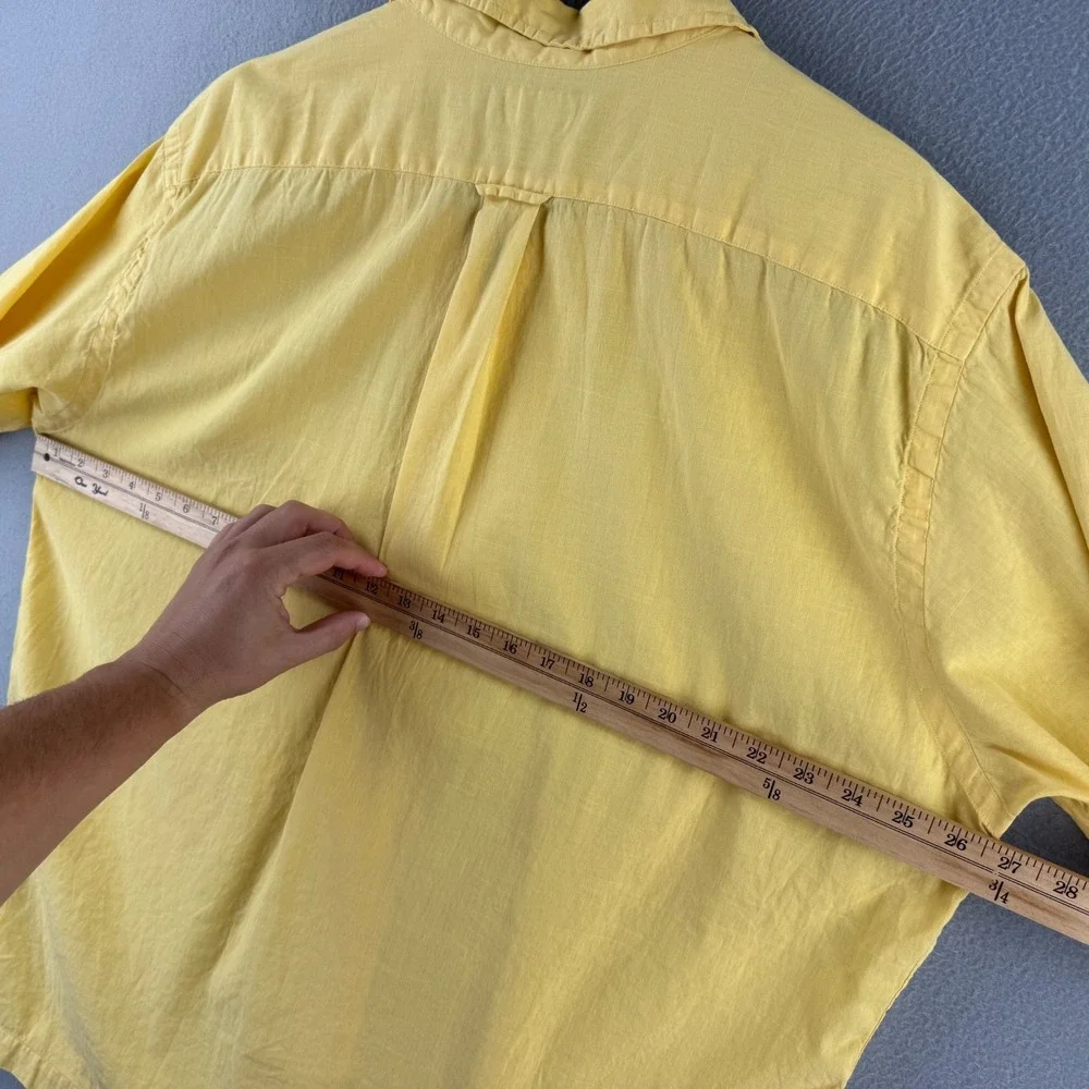 Vintage Polo Ralph Lauren Shirt Mens XL Yellow Linen Blend Loop Collar Camp